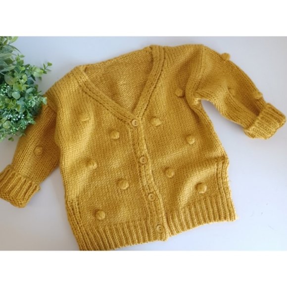 Infant Pom-Pom Cardigan Mustard - Picture 2 of 7